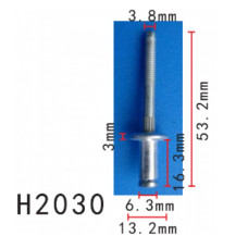 Заклепки H2030 металева GM,Chrysler,Ford (9436175,6031115,385189S100) ( уп. 100 шт.) Заклепки H2030 металева GM,Chrysler,Ford (9436175,6031115,385189S100) ( уп. 100 шт.)